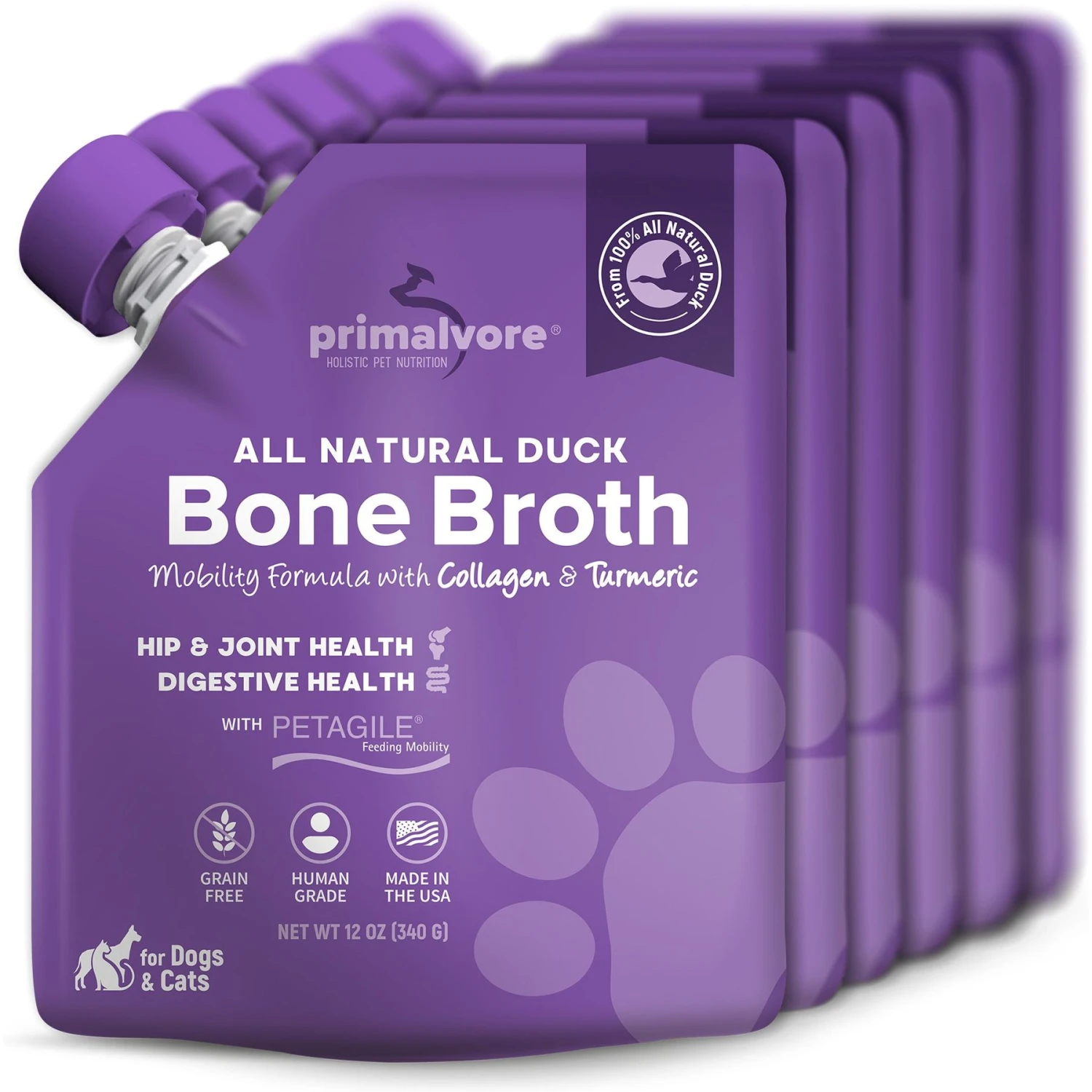 Primalvore All Natural Duck Bone Broth With Collagen + Turmeric Dog & Cat Food Topping, 12-oz Bag, 6 Count 3 Primalvore All Natural Duck Bone Broth With Collagen + Turmeric Dog & Cat Food Topping, 12-oz Bag, 6 Count