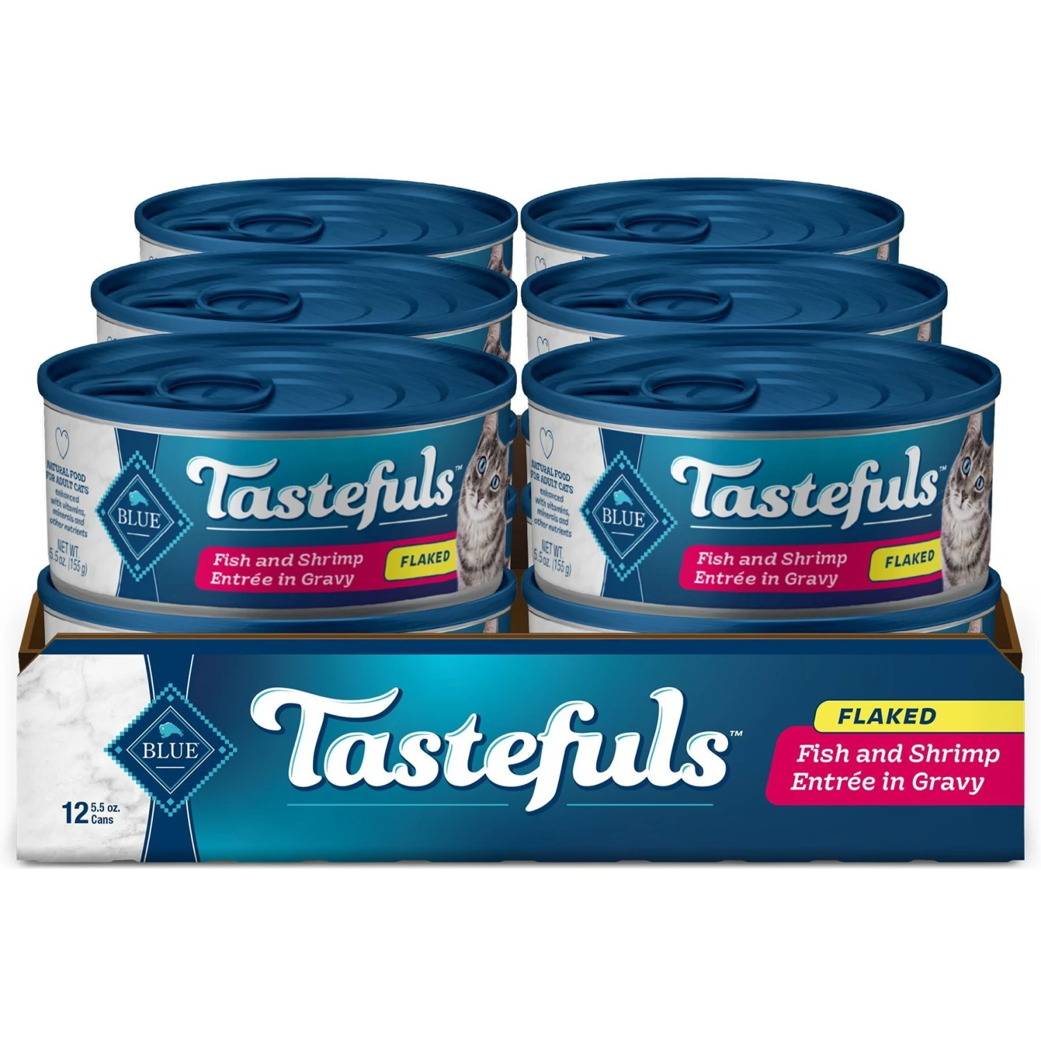 Blue Buffalo Tastefuls Natural Flaked Fish & Shrimp Entree In Gravy Wet Cat Food, 5.5-oz Can, Case Of 12 3 Blue Buffalo Tastefuls Natural Flaked Fish & Shrimp Entree In Gravy Wet Cat Food, 5.5-oz Can, Case Of 12