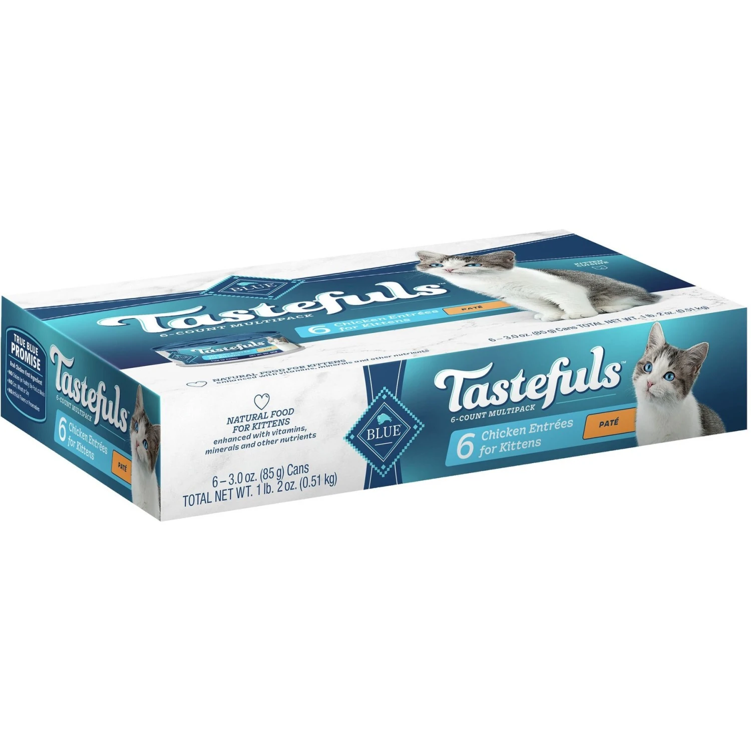 Blue Buffalo Tastefuls Natural Kitten Pate Chicken Entree Wet Cat Food Multi-Pack, 3-oz Can, Case Of 6 3 Blue Buffalo Tastefuls Natural Kitten Pate Chicken Entree Wet Cat Food Multi-Pack, 3-oz Can, Case Of 6