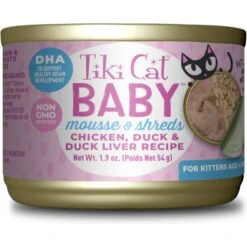Tiki Cat Baby Chicken, Duck & Duck Liver Mousse & Shreds Grain-Free Wet Cat Food, 1.9-oz Can, Case Of 3