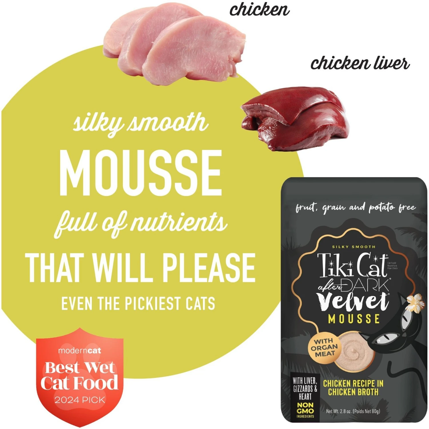 Tiki Cat After Dark Velvet Mousse Chicken Grain-Free Wet Cat Food, 2.8-oz Pouch, Case Of 12 6 Tiki Cat After Dark Velvet Mousse Chicken Grain-Free Wet Cat Food, 2.8-oz Pouch, Case Of 12 - Image 4