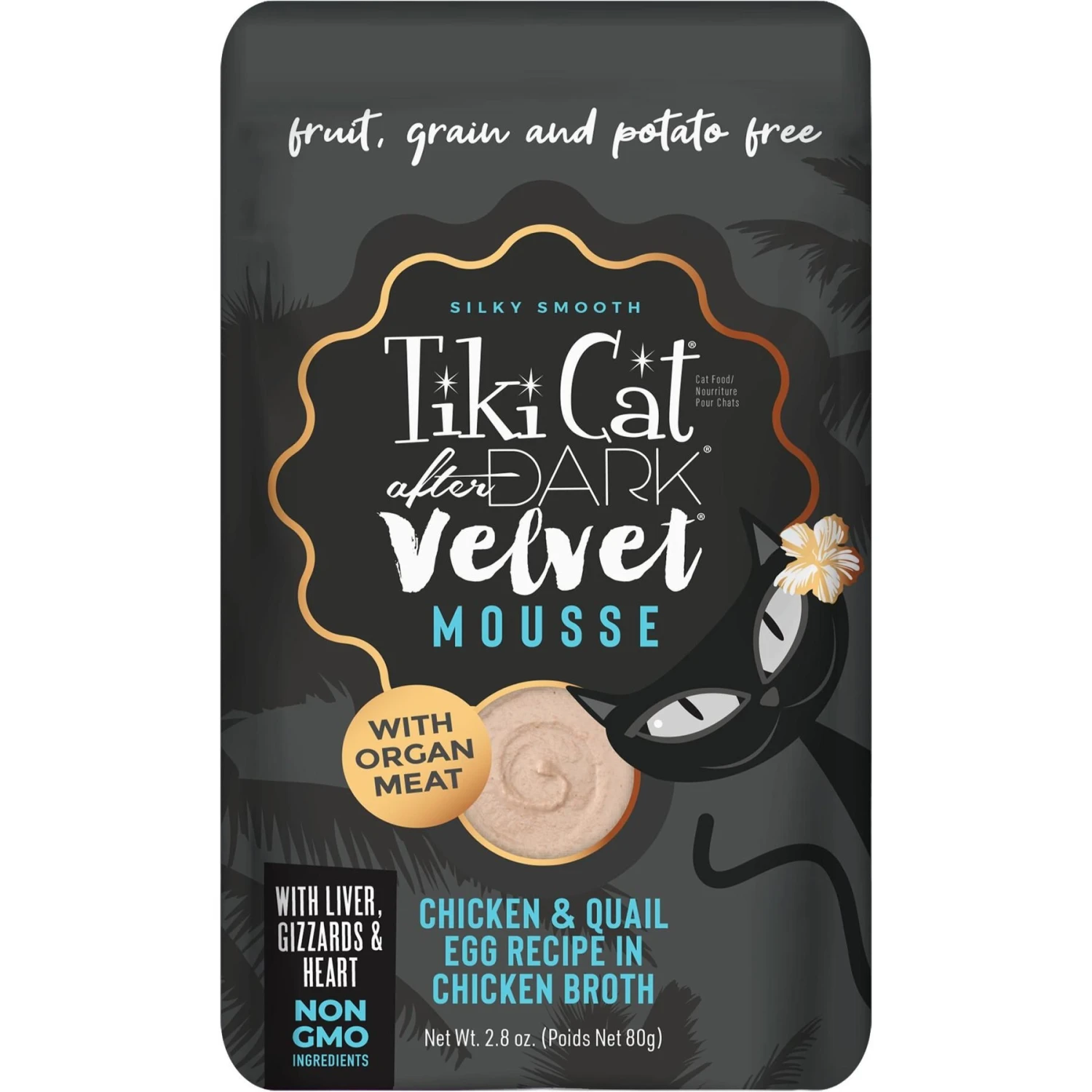 Tiki Cat After Dark Velvet Mousse Chicken & Quail Egg Grain-Free Wet Cat Food, 2.8-oz Pouch, Case Of 12 3 Tiki Cat After Dark Velvet Mousse Chicken & Quail Egg Grain-Free Wet Cat Food, 2.8-oz Pouch, Case Of 12