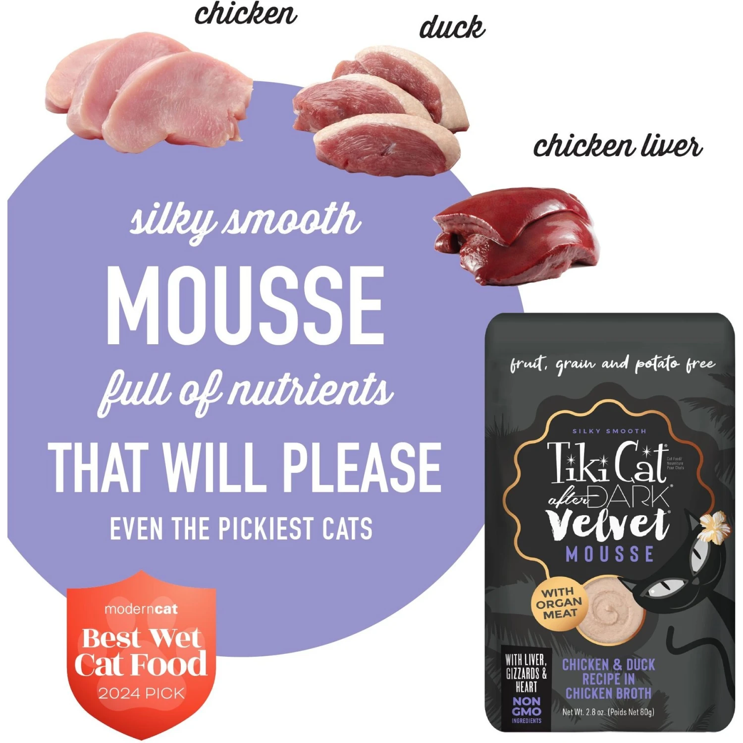 Tiki Cat After Dark Velvet Mousse Chicken & Duck Grain-Free Wet Cat Food, 2.8-oz Pouch, Case Of 12 6 Tiki Cat After Dark Velvet Mousse Chicken & Duck Grain-Free Wet Cat Food, 2.8-oz Pouch, Case Of 12 - Image 4