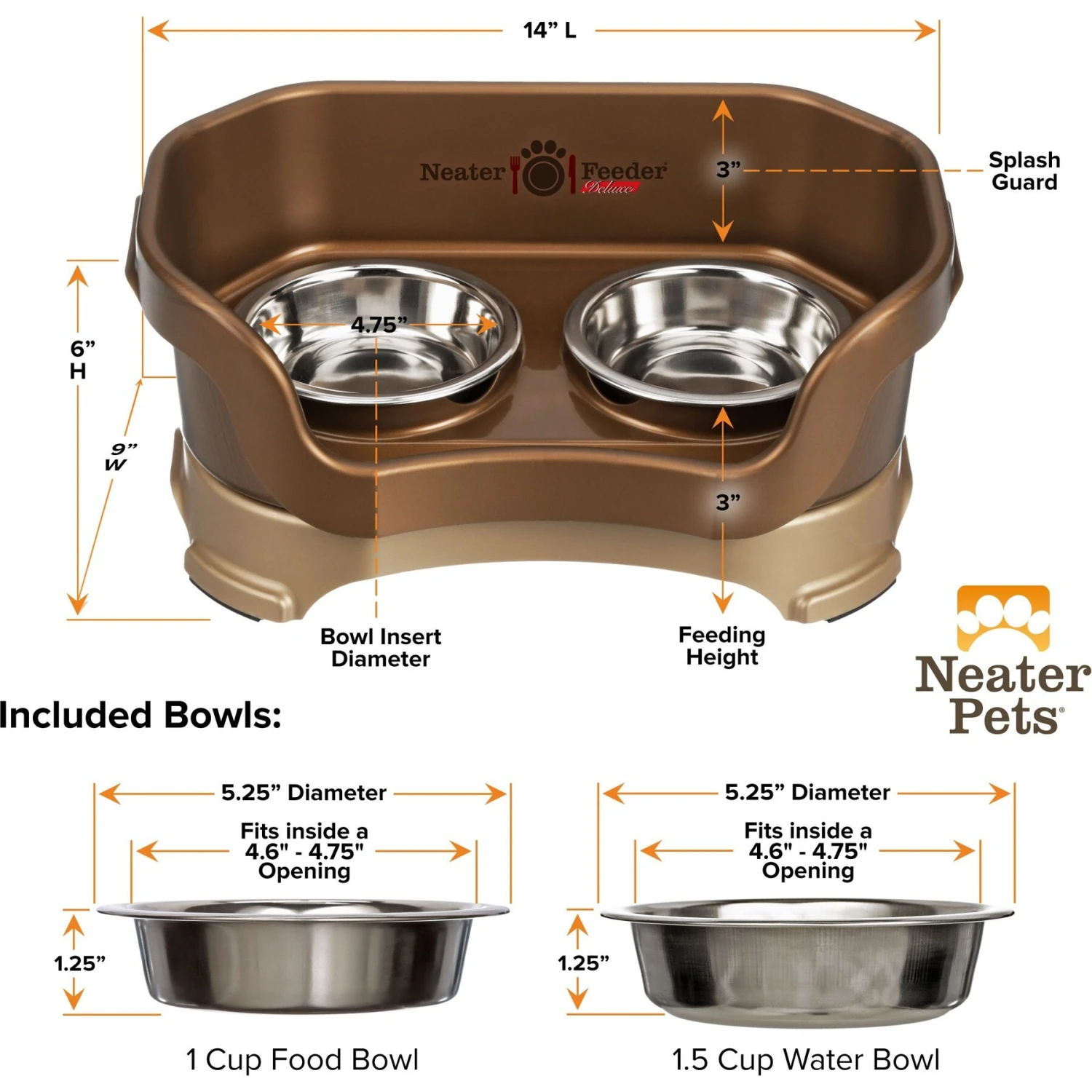 Neater Pets Neater Feeder Deluxe Elevated & Mess-Proof Cat Bowls, Bronze 5 Neater Pets Neater Feeder Deluxe Elevated & Mess-Proof Cat Bowls, Bronze - Image 3