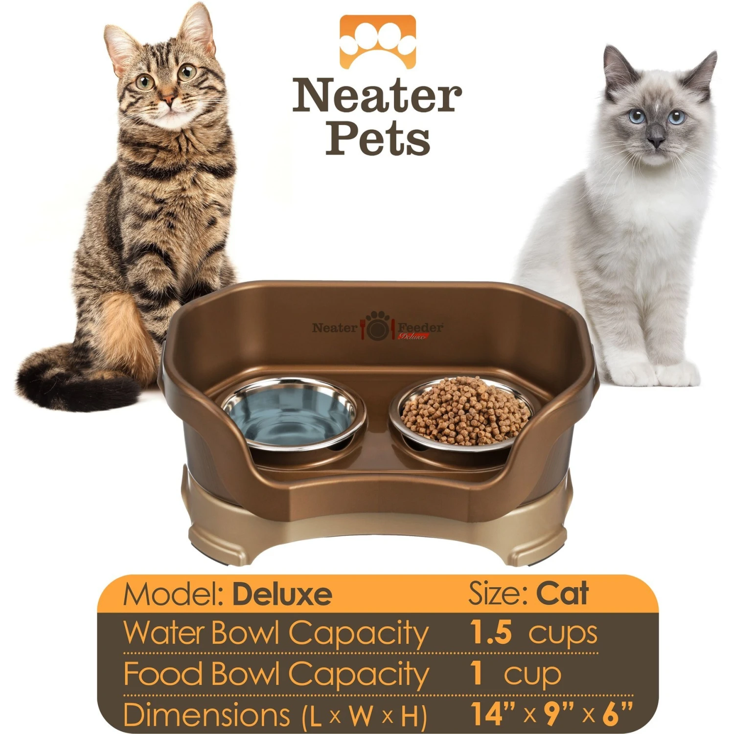 Neater Pets Neater Feeder Deluxe Elevated & Mess-Proof Cat Bowls, Bronze 7 Neater Pets Neater Feeder Deluxe Elevated & Mess-Proof Cat Bowls, Bronze - Image 5