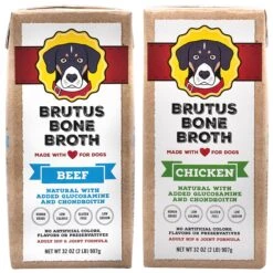 Brutus Broth Bone Broth Beef Flavor Hip & Joint Human-Grade Dog Food Topper, 32-oz Box & Brutus Broth Bone Broth Chicken Flavor Hip & Joint Human-Grade Dog Food Topper, 32-oz Box