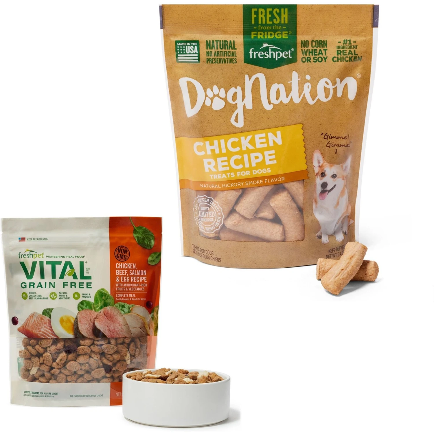 Freshpet Dognation Chicken Recipe Fresh Dog Treats & Freshpet Vital Chicken, Beef, Salmon & Egg Recipe Grain-Free Fresh Dog Food 2 Freshpet Dognation Chicken Recipe Fresh Dog Treats & Freshpet Vital Chicken, Beef, Salmon & Egg Recipe Grain-Free Fresh Dog Food