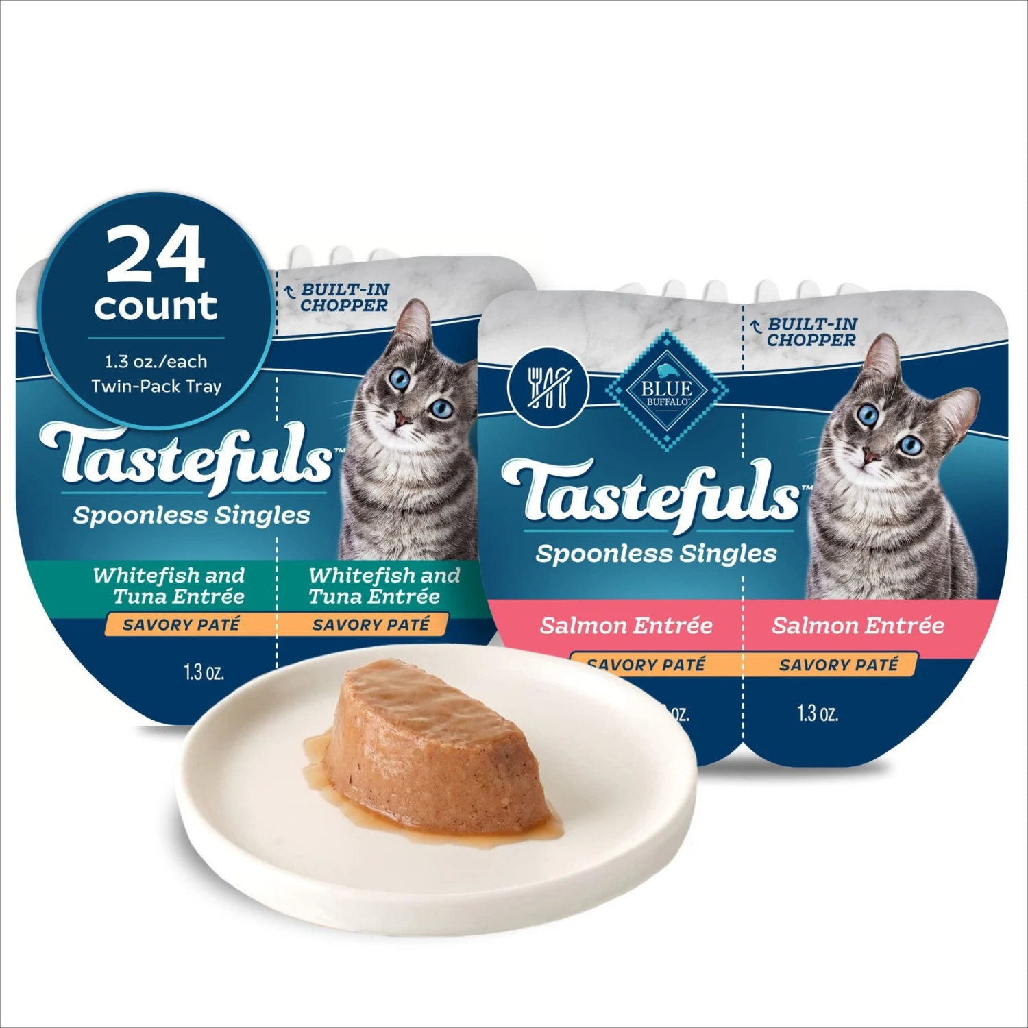 Blue Buffalo Tastefuls Spoonless Singles Whitefish, Tuna & Salmon Entree Variety Pack Adult Pate Wet Cat Food, 2.6-oz Twin Pack, Case Of 12 3 Blue Buffalo Tastefuls Spoonless Singles Whitefish, Tuna & Salmon Entree Variety Pack Adult Pate Wet Cat Food, 2.6-oz Twin Pack, Case Of 12
