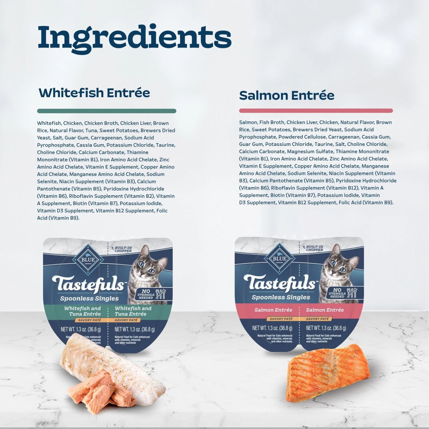Blue Buffalo Tastefuls Spoonless Singles Whitefish, Tuna & Salmon Entree Variety Pack Adult Pate Wet Cat Food, 2.6-oz Twin Pack, Case Of 12 7 Blue Buffalo Tastefuls Spoonless Singles Whitefish, Tuna & Salmon Entree Variety Pack Adult Pate Wet Cat Food, 2.6-oz Twin Pack, Case Of 12 - Image 5