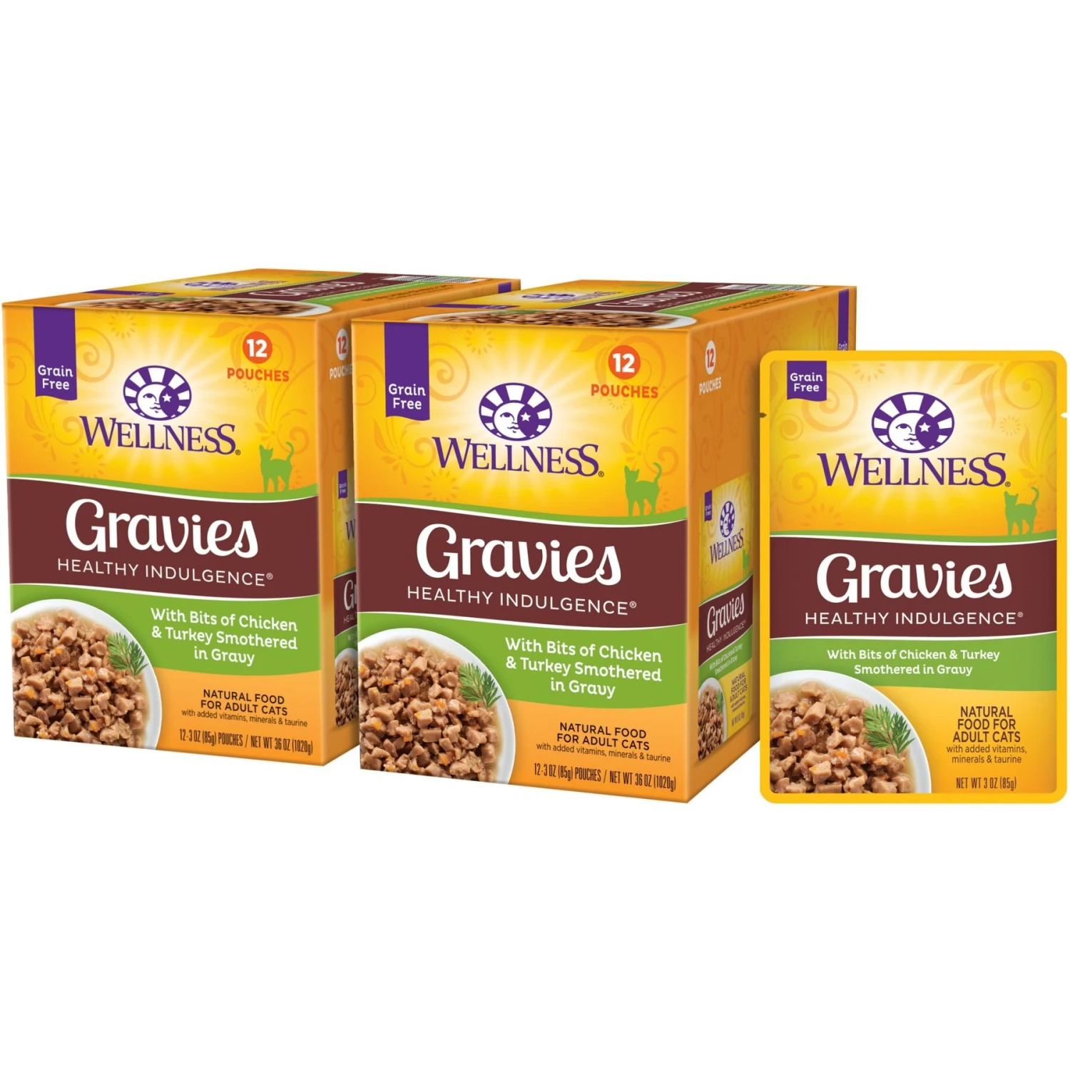 Wellness Healthy Indulgence Gravies With Bits Of Chicken & Turkey Smothered In Gravy Grain-Free Wet Cat Food Pouches 3 Wellness Healthy Indulgence Gravies With Bits Of Chicken & Turkey Smothered In Gravy Grain-Free Wet Cat Food Pouches
