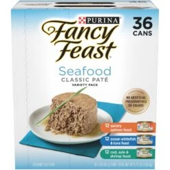 Fancy Feast Seafood Classic Pate Collection Variety Pack Grain-Free Wet Cat Food, 3-oz Can, Case Of 36
