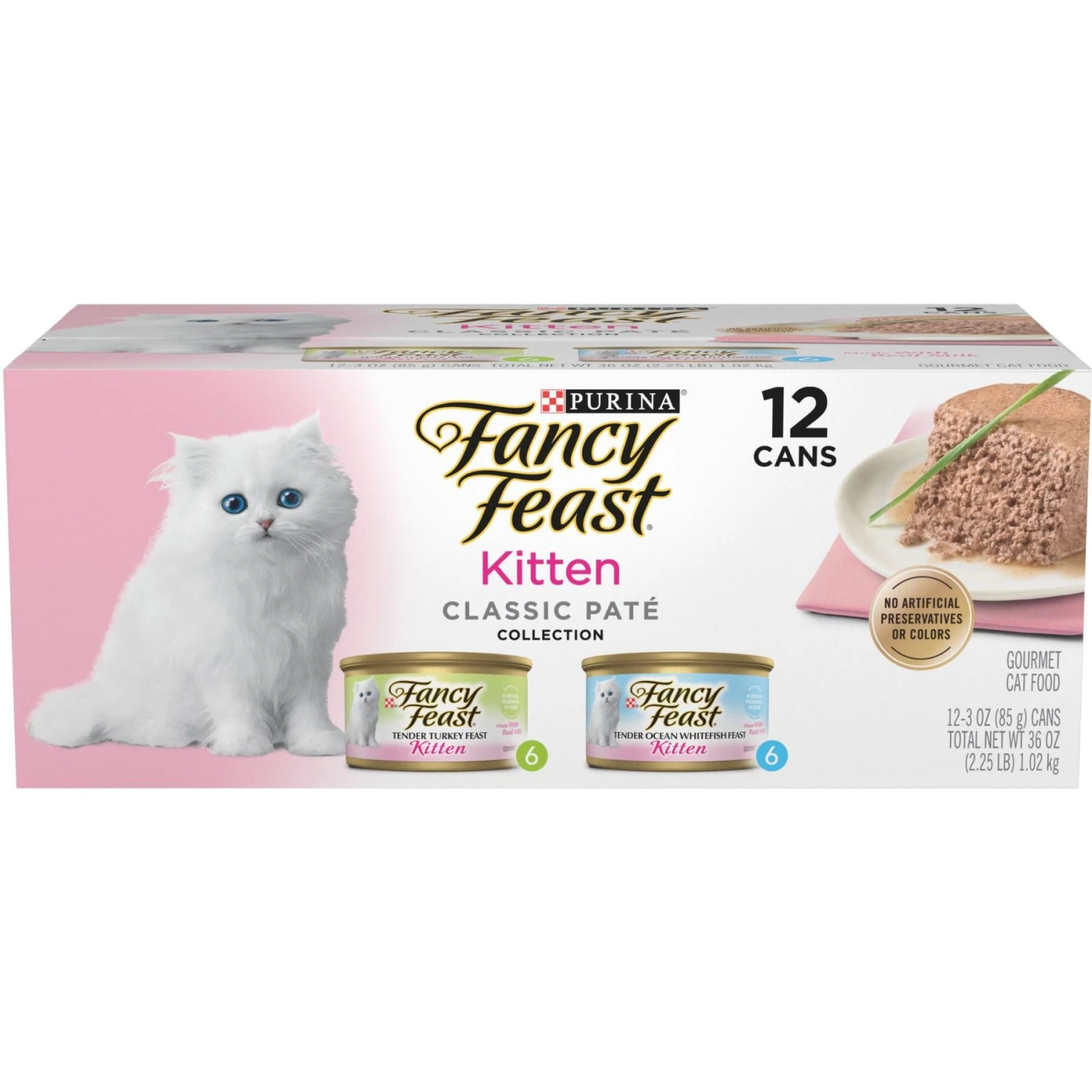 Fancy Feast Kitten Classic Pate Collection Turkey & Whitefish Variety Pack Grain-Free Wet Cat Food, 3-oz Can, Case Of 12 3 Fancy Feast Kitten Classic Pate Collection Turkey & Whitefish Variety Pack Grain-Free Wet Cat Food, 3-oz Can, Case Of 12