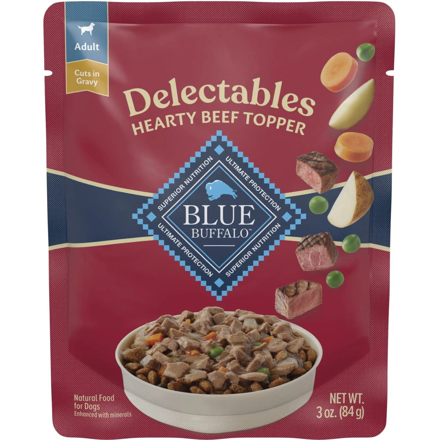 Blue Buffalo Delectables Beef Dinner Natural Wet Dog Food, 3-oz Pouch, Case Of 24 3 Blue Buffalo Delectables Beef Dinner Natural Wet Dog Food, 3-oz Pouch, Case Of 24