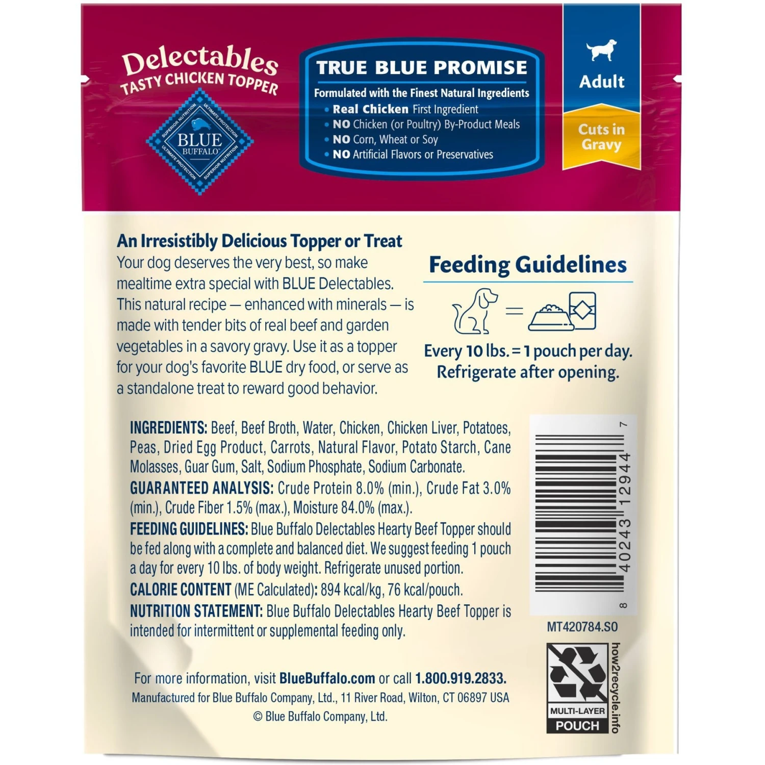 Blue Buffalo Delectables Beef Dinner Natural Wet Dog Food, 3-oz Pouch, Case Of 24 4 Blue Buffalo Delectables Beef Dinner Natural Wet Dog Food, 3-oz Pouch, Case Of 24 - Image 2
